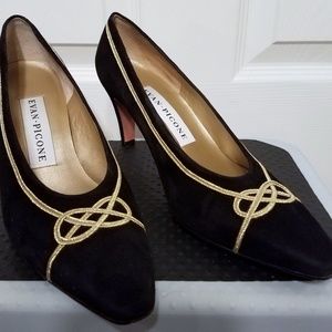 Evan Picone Size 8M Black Suede Leather Pumps